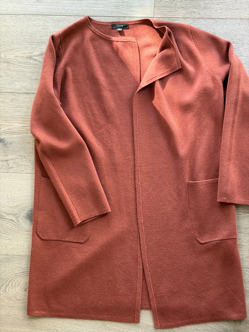 J. Crew Open-Front Knit Coatigan in Rust